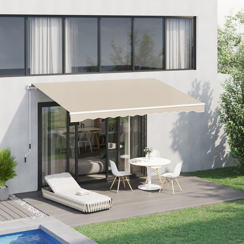 155.5"L x 96.5"W Wall Mounted Terrace Retractable Awning, Beige/White