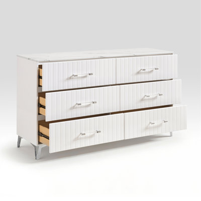 Glam Commode De 6X Tiroirs De Rangement Faux Marbre Stratifié Dessus Chrome Métal Pieds Mobilier De Chambre 1Pc