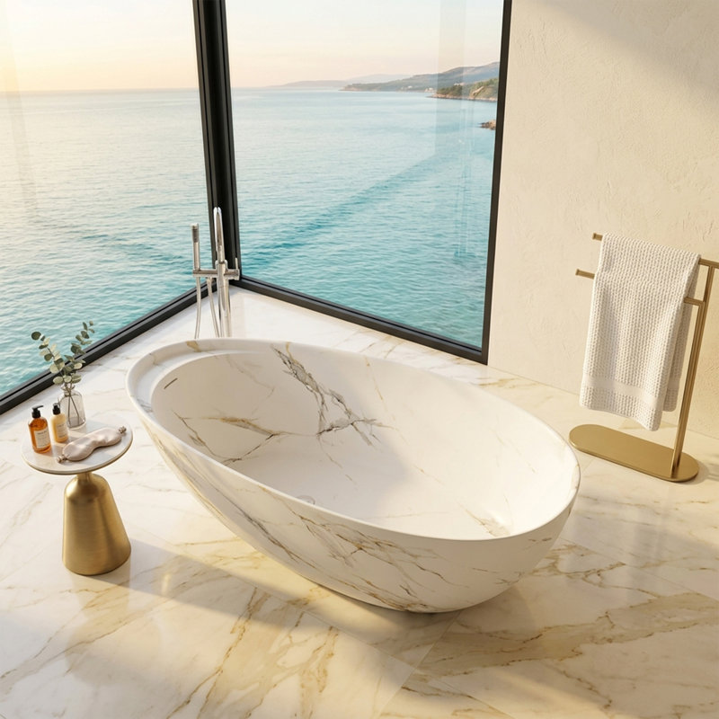Baignoire autoportante 67 po avec surface dorée 67 po
