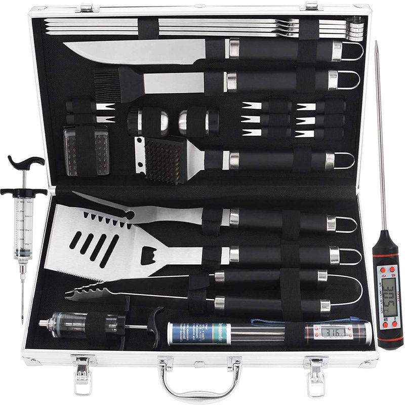 Ensemble 24 pièces d'outils de barbecue, Noir