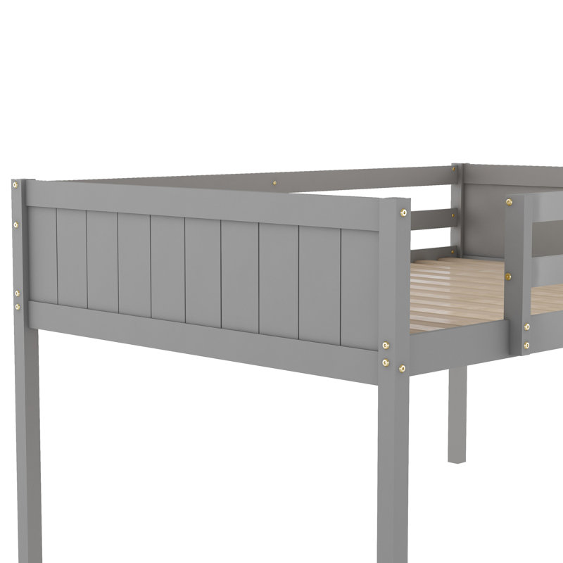 Lit mezzanine double en bois gris avec construction, Gris, Lit double