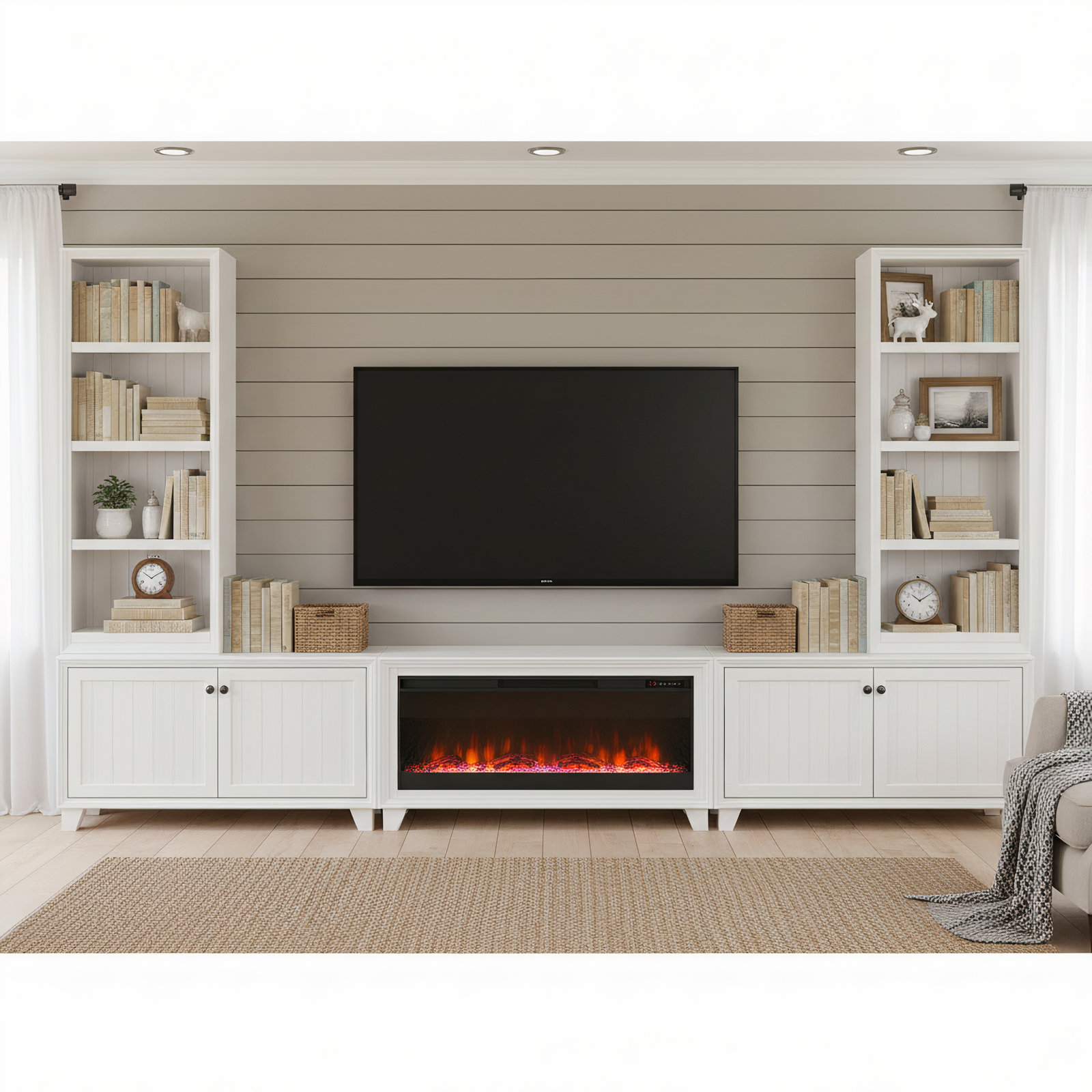 Satie 144" Electric Fireplace Entertainment Center, White