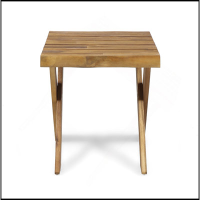 Rustic Acacia Wood Patio Side Table With Sandblast Finish And Classic Cross Base, Perfect For Outdoor Use