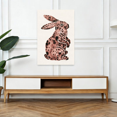 Rose Spotted Rabbit Abstract Contemporary Modern Rabbit Rose Forest Landscape Wall Art Print 1 Piece Wrapped Canvas Wall Art