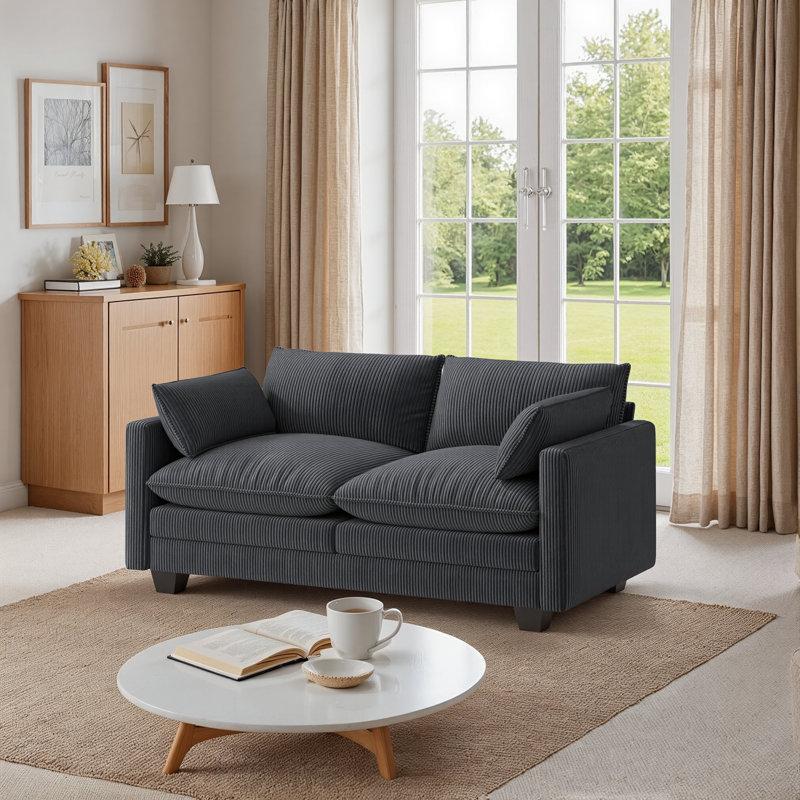 Canapé moderne avec 2 coussins d'accoudoirs rembourrés en velours côtelé Modern pour salon, appartement, chambre à coucher et bureau
