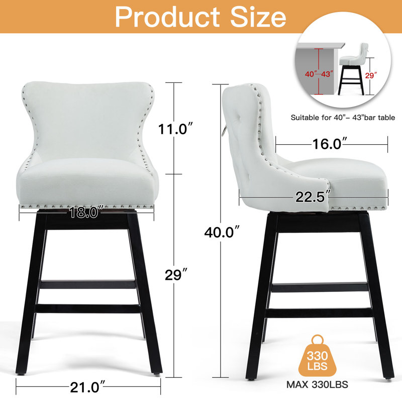 Angelicamae Unfinished Swivel 29'' Stool, 2, Ivory White
