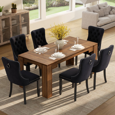 Ensemble de table de salle à manger rectangulaire en bois pour 4-6, table de ferme style Mid-Century et chaises avec fauteuil capitonné en velours pour la salle à manger, appartement