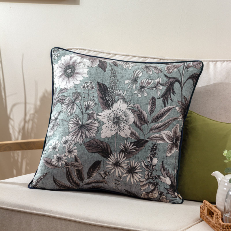 Floral Square Throw Cushion, Petrol