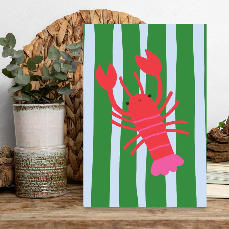 Contemporary Art Contemporary Fish Lobster Beach Ocean Wall Art 1 Piece Wrapped Canvas Wall Art, 30.48 cm H x 20.32 cm W