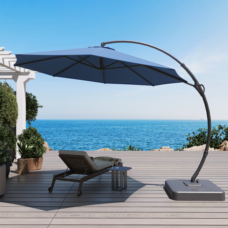 Kristy Aluminum Cantilever Umbrella with Base Included, Navy Blue, 108" H x 144" W x 144" D, Fabric Sandbag Base