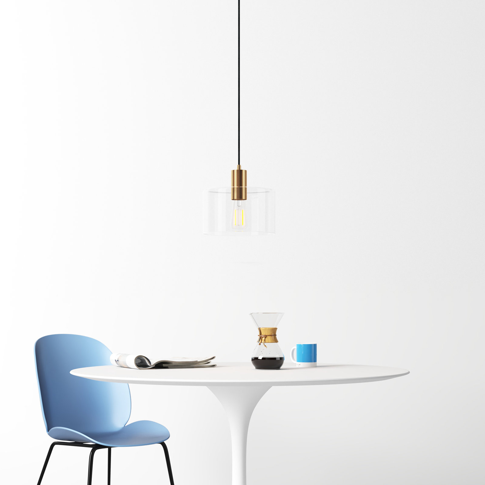 Henri Single Light Glass Dimmable Pendant, Brass, Clear