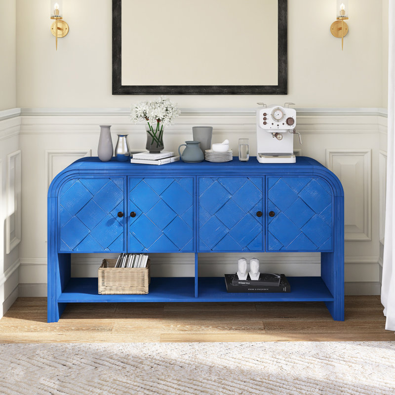 59.8" Wood Sideboard With Solid Wood Veneer, Navy Blue