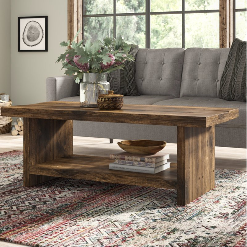 Brentwood Solid Wood Sled Coffee Table with Storage, Jacobean, 40cm H x 120cm L x 80cm W