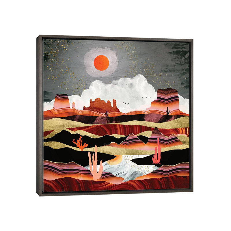 Coral Desert Lake - impression d'art graphique, H 37 po x l 37 po x P 1,5 po, Toile avec cadre gris, Aucun mat