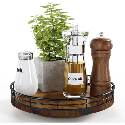 Organisateur rond en bois pour rangement pour armoire, garde-manger, cuisine, table de salle à manger et comptoir, bois de noyer