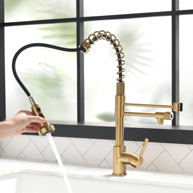 FLG Pull Down Kitchen Faucet, Brushed Gold