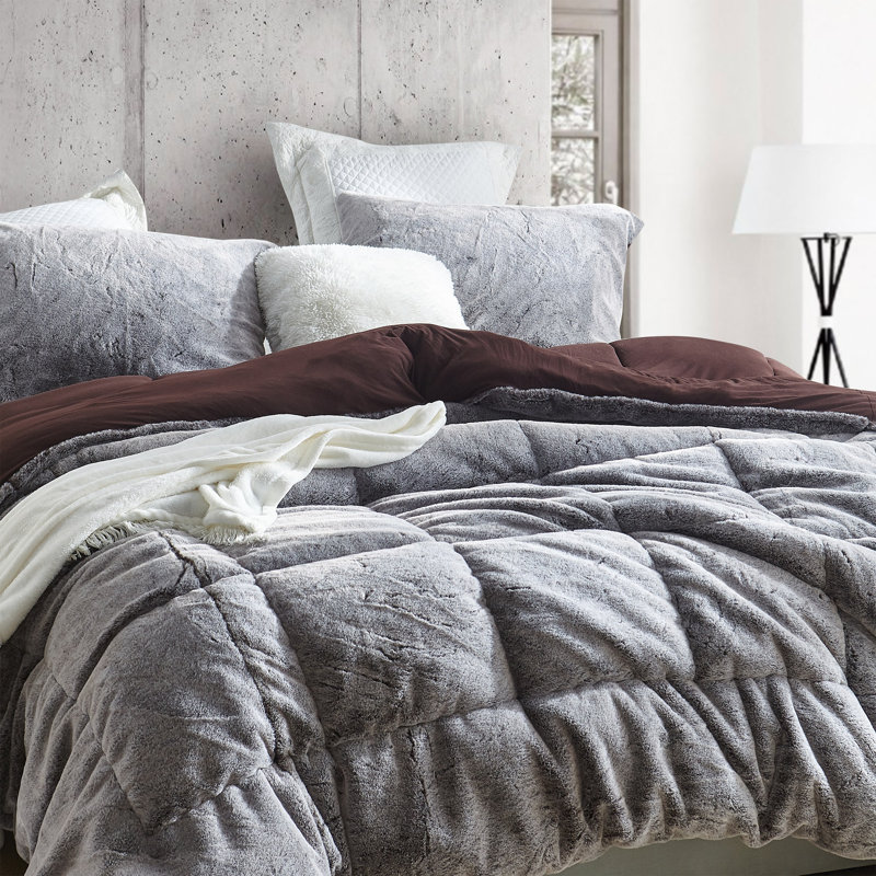 Polyester Baffle Box Stitch Comforter Set, Twin Extra Long Comforter + 1 Standard Sham, Brown