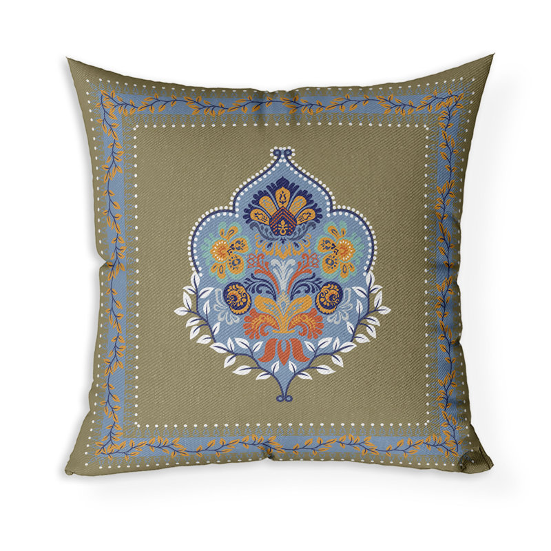 Coussin décoratif intérieur / extérieur Kashmir, Bleu / Vert, H 26 po x l 26 po