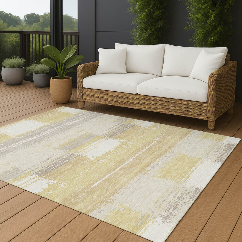 Machine Washable Indoor/Outdoor Chantille ACN2772 Squares Rug, Wheat, 5' x 7'6"