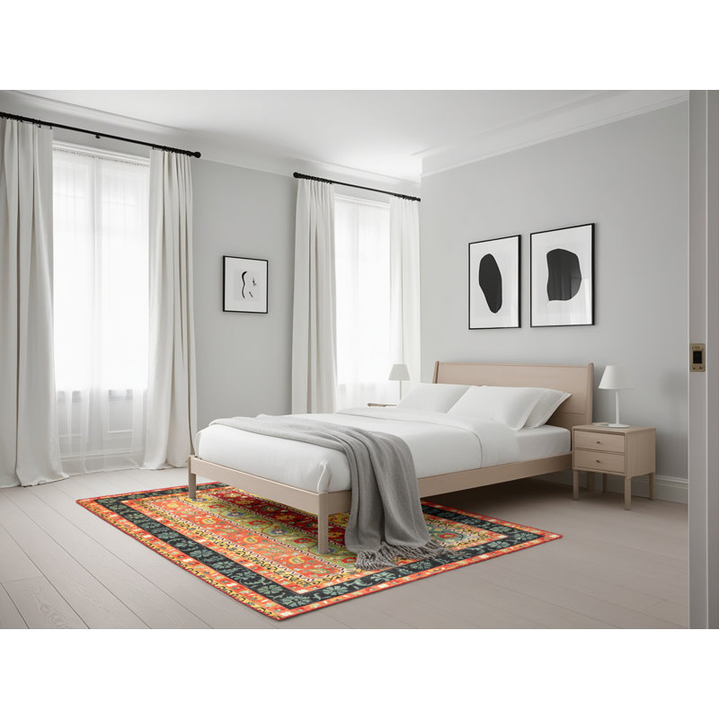 Tapis de zone rouge/noir/beige contemporaine, Rectangle 5 pi x 7 pi