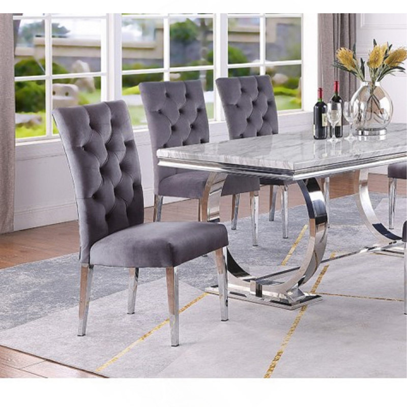 Ensemble de 2 chaises de salle à manger rembourrées Modern Velvet, Gris, Argent argent