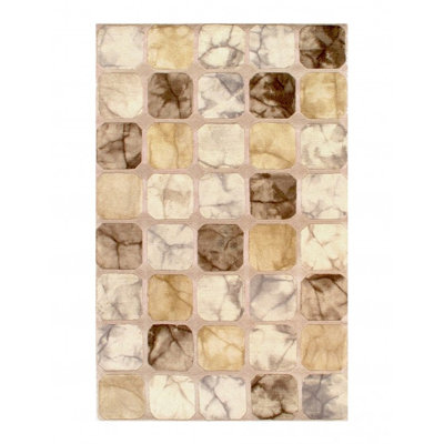 Tapis beige à aire beige touffetée fait main géométrique Eskew