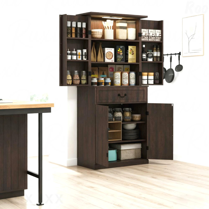 Armoire de rangement de style moderne avec rangement et rangement, Distressed Brown