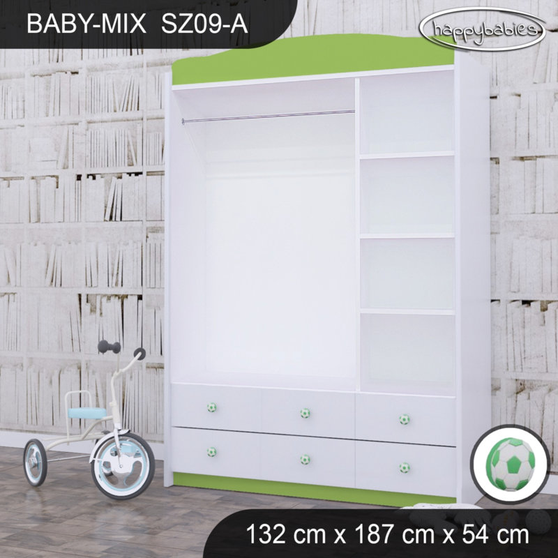 Baby 3 Door Wardrobe, Green/White/Green