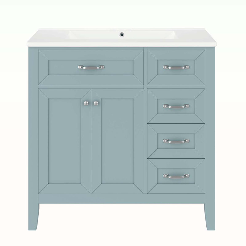 Armoire de salle de bain avec lavabo et tiroirs, Vert, Chrome chrome