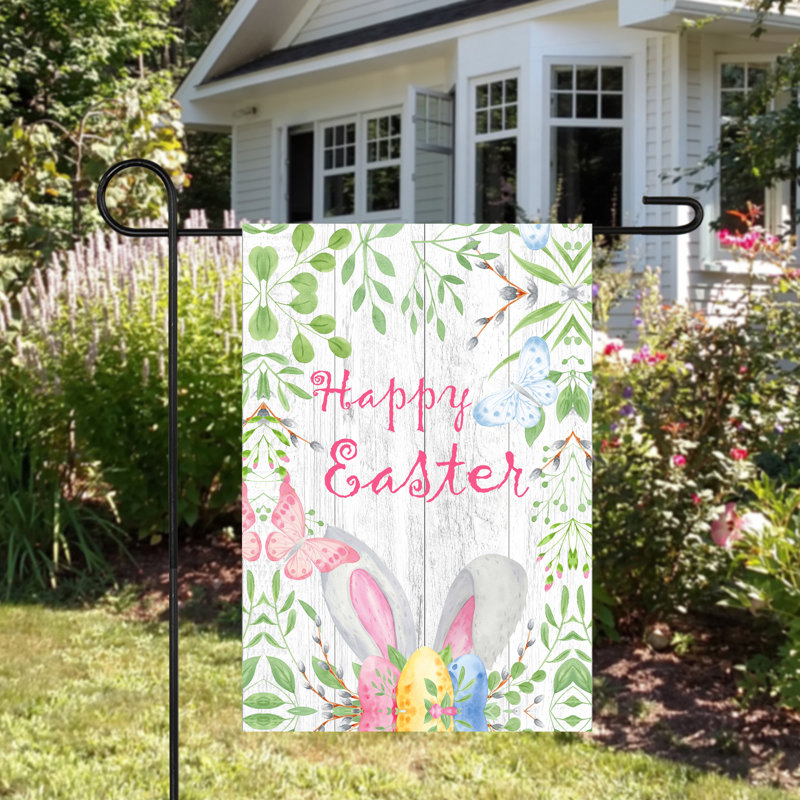 Drapeau de jardin Joyeuses Pâques avec oreilles de lapin 12,5 po x 18 po