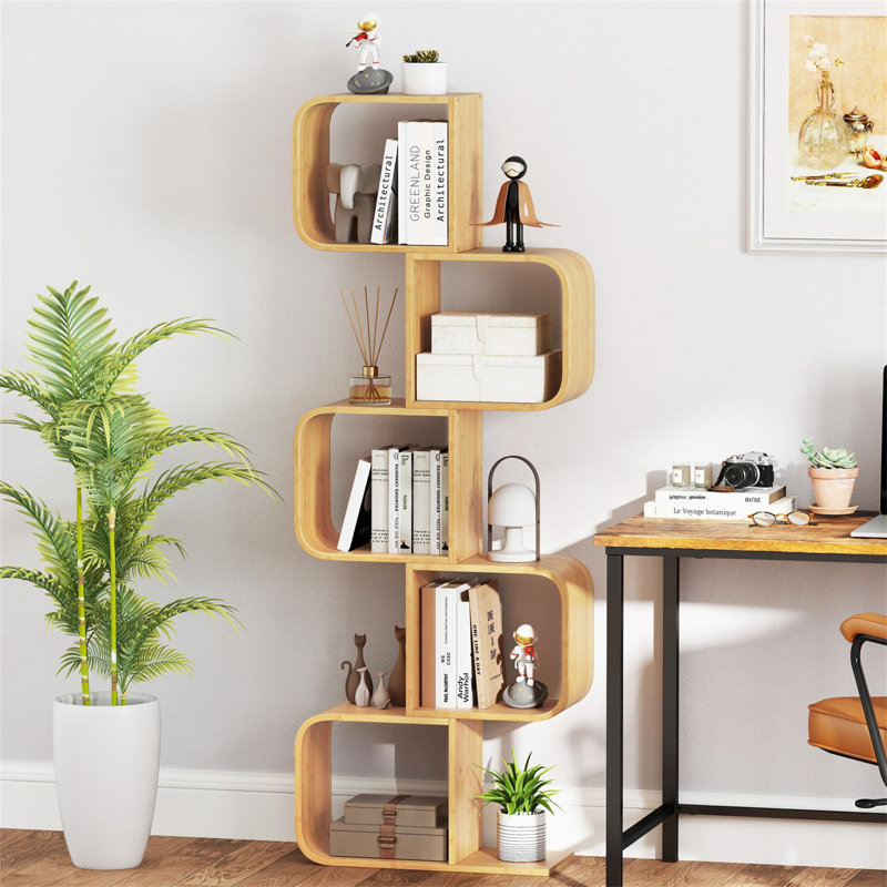 5-Tier S-Shaped Bookcase, Bookshelf Decorative Storage Organizer With 5 Open Cubes