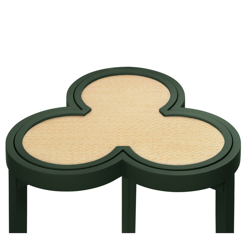 Clover Cigar Table With Reversible Lacquer And Natural Grasscloth Top In Matte Green Lacquer, Matte Dark Green