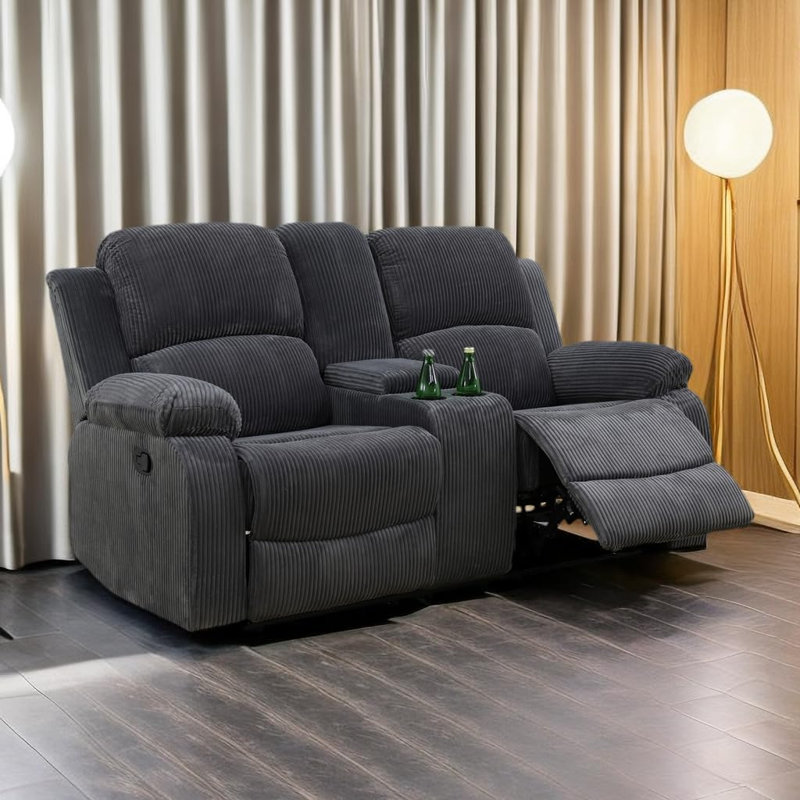 68" Wide Fabric Manual Reclining Loveseat Sofa, 2-seater Recliner Couch With Storage & Cup Holder, Black