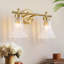 Luminaire de meuble-lavabo de salle de bain 9,5 po en laiton rétro avec abat-jour en verre cannelé transparent (options 1/2 lumières)-883866186-883866187