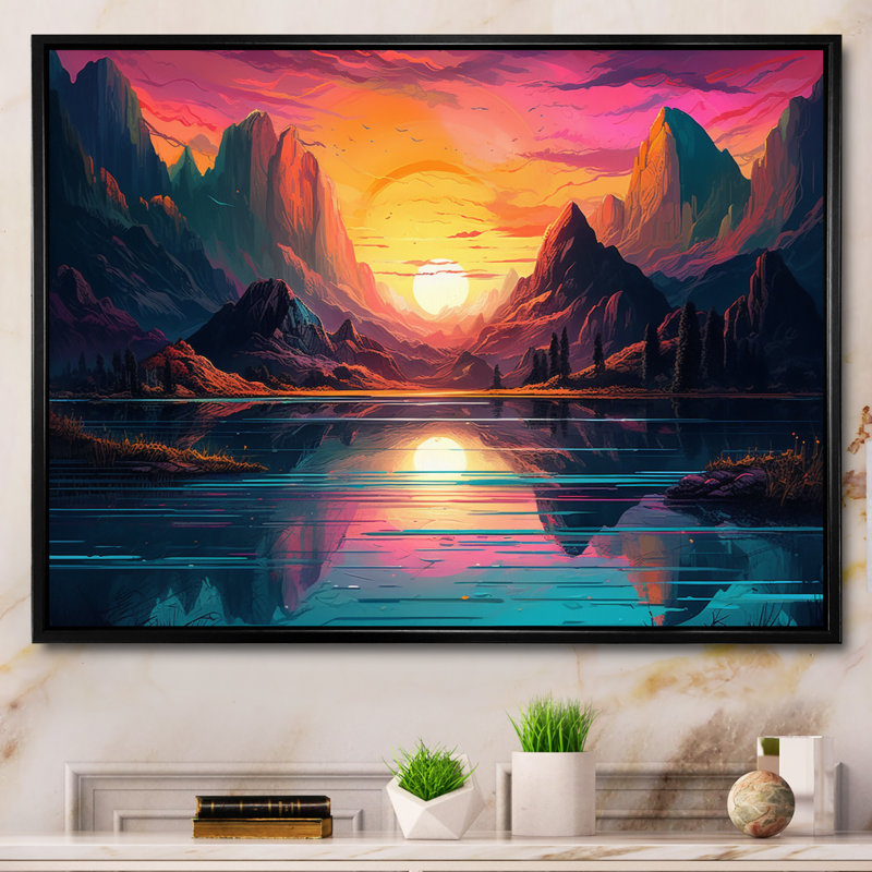 Rainbow Sky Reflection on Lake II - reproduction, H 12 po x l 20 po x P 1 po, Cadre flottant noir