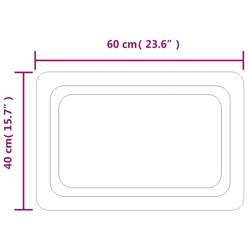 Flat Wall Mirror, 40 cm H x 60 cm W