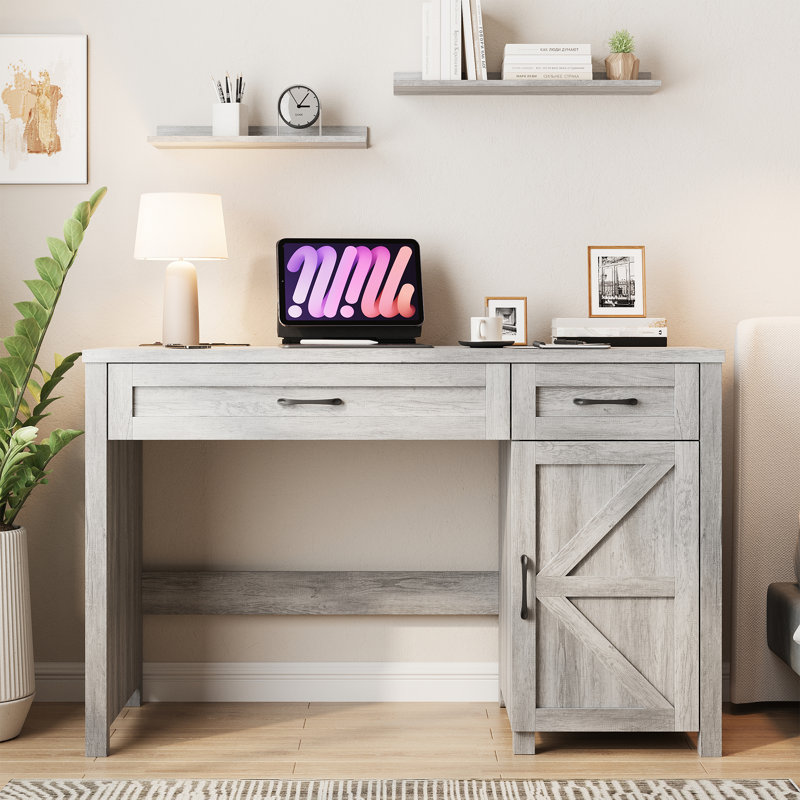 Bureau double caisson Farmhouse, Gris