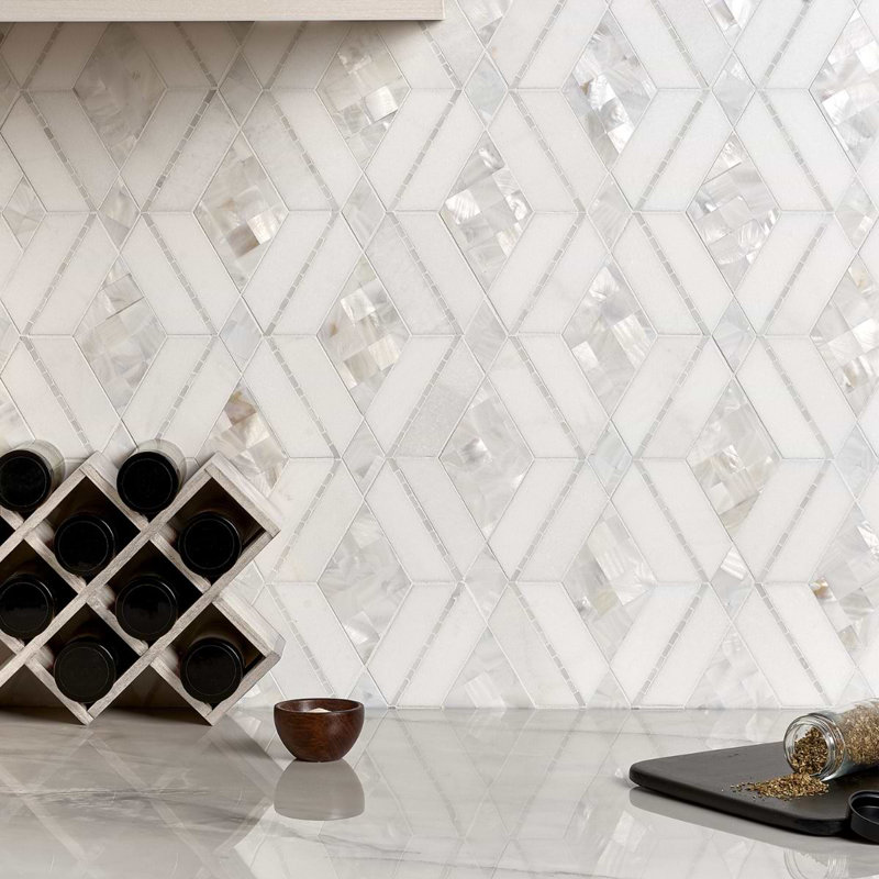 Diana 10x10 Diamond Polished Marble and Pearl Mosaic Tile, White