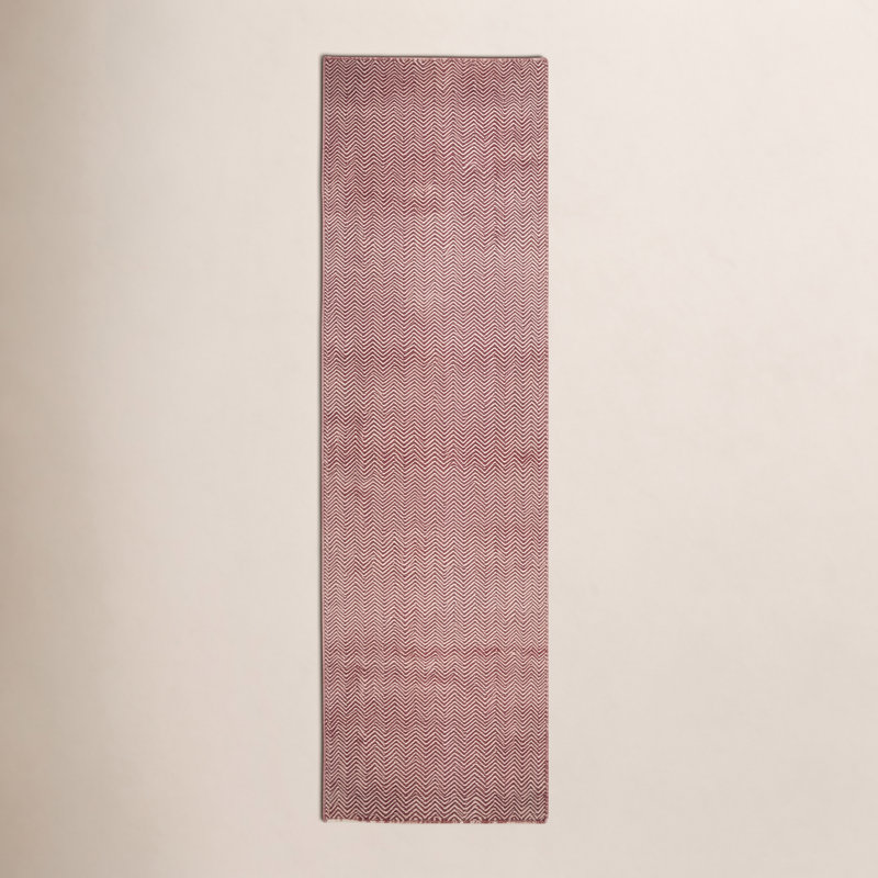 Tapis rouge / blanc en laine tissé à la main Rita, Tapis de couloir 2 pi 6 po x 8 pi