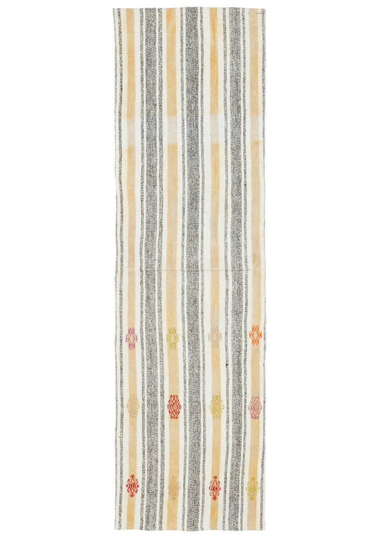 Girit Beige Striped Wool Handmade Area Rug
