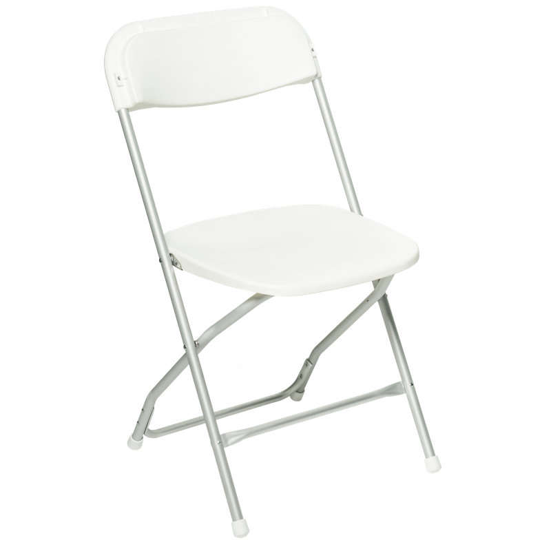 Chaise pliante en plastique Rhino, H 31,75 po x l 17,5 po x P 19,5 po, Blanc / anodisé