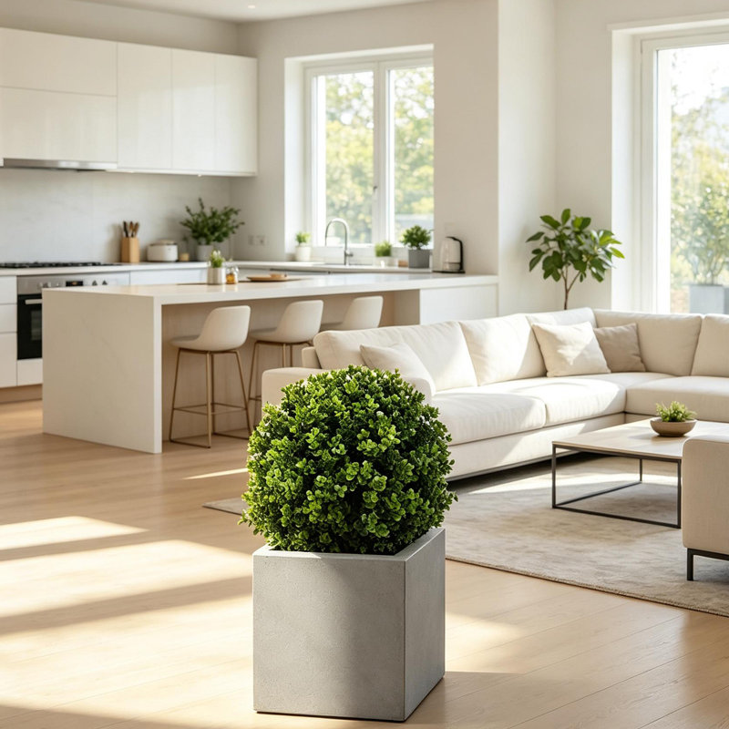 Ensemble de 2 arbustes artificiels en pot, topiaires en buis artificiel, pour porte d'entrée et terrasse, 56 cm de verdure réaliste pour la maison, le bureau ou l'entrée.