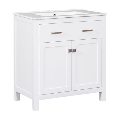 60" Modern Bathroom Cabinet With Spacious Interior & Ceramic Washbasin Double Sinks, Construction Versatile Storage