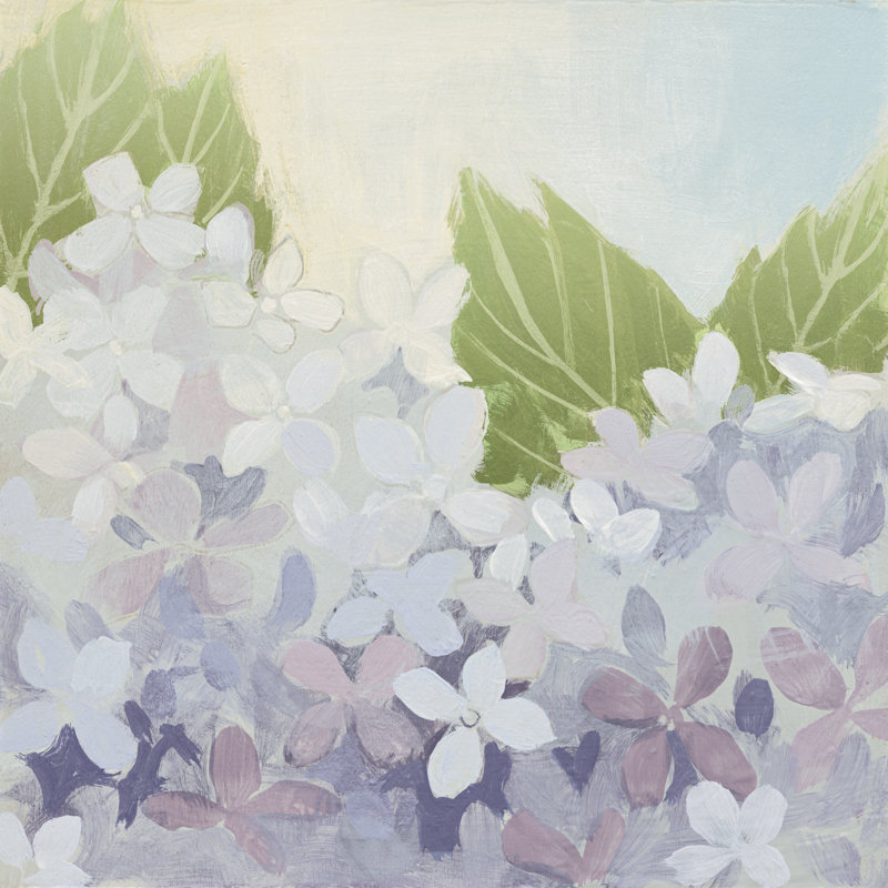 «Misty Hydrangea III» par Kathrine Lovell, reproduction d'art sur toile tendue, H 36 po x l 36 po
