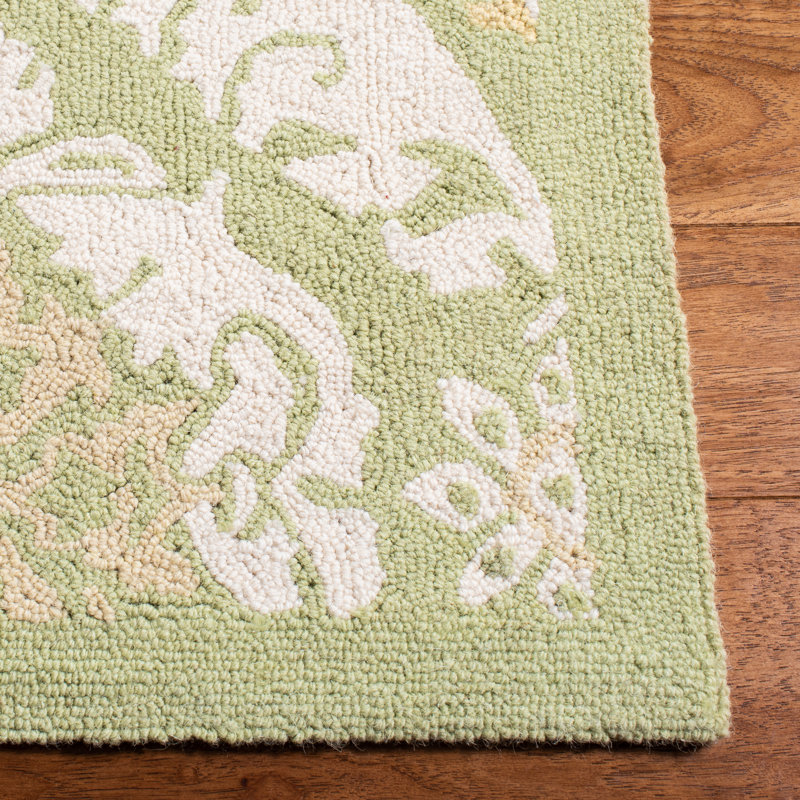 Holmsten Floral Handmade Looped Wool Green/Beige Area Rug, Rectangle 9' x 12'