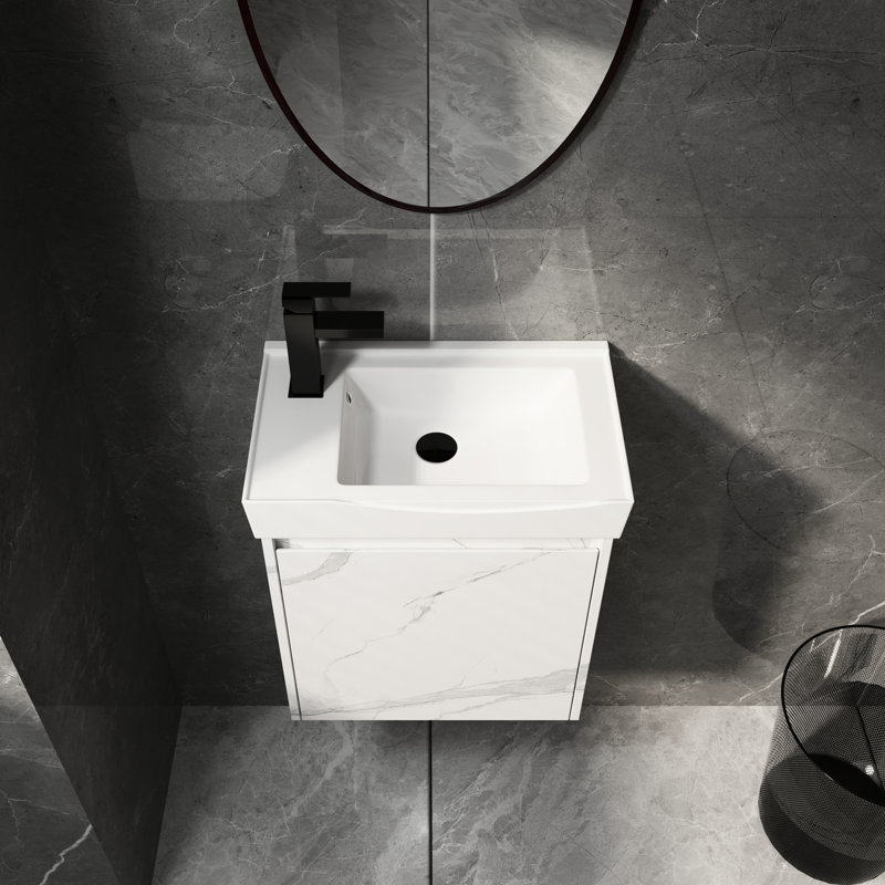 Armoire de salle de bain - Lavabo en céramique et meuble-lavabo à la mode, Blanc de Carrare