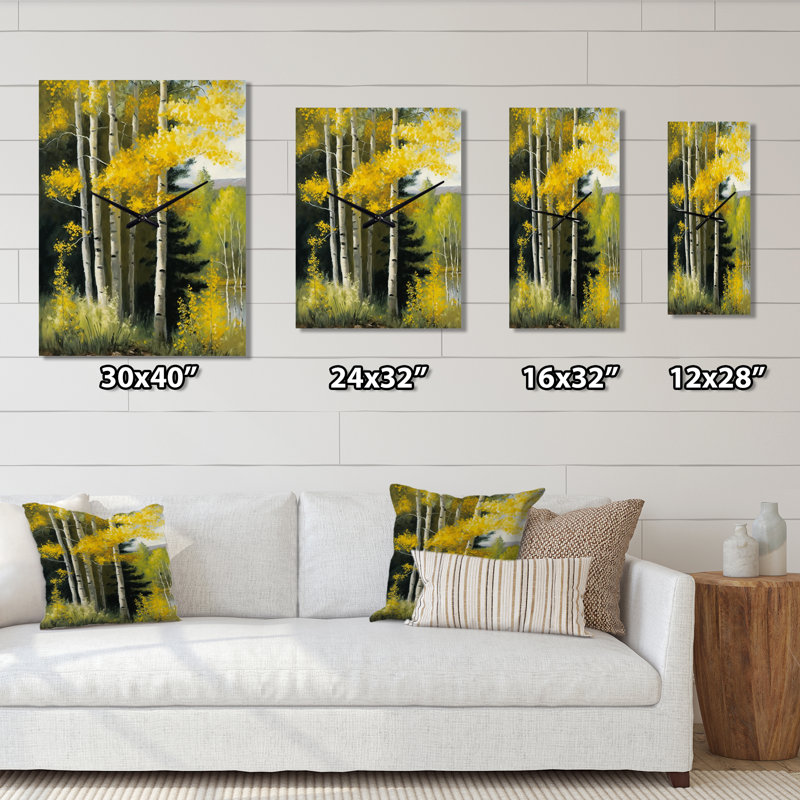 Boules à feuilles jaunes dans la forêt II - paysage très grandes horloges murales, Petit