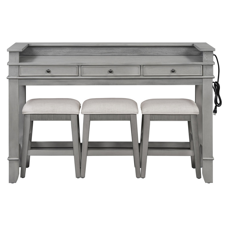 Ensemble de table de salle à manger 4 pièces pour 3, Gris clair, Gris clair