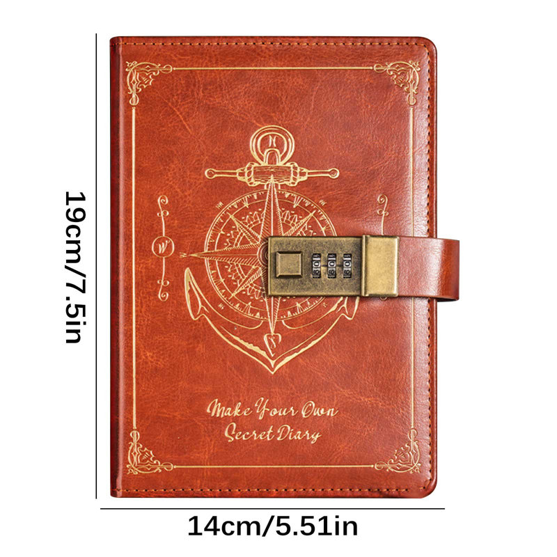 Retro codebook  Password Notebook With Lock B6 Leather Notebook Student High Appearance Diary Notebook Notes, B