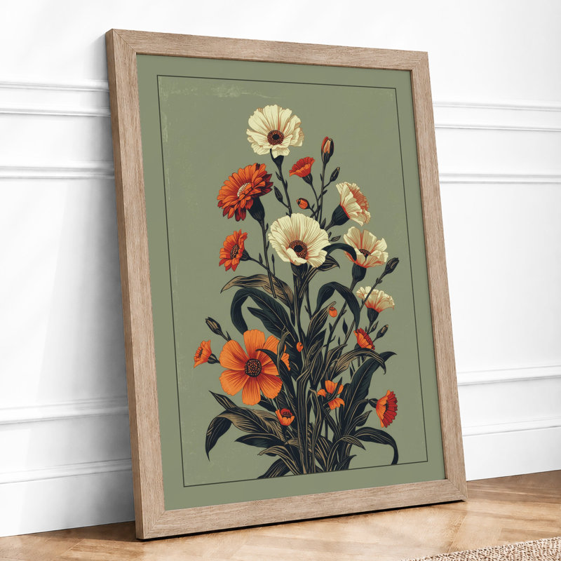 Carnation Study Botanical - Framed Print, A1 - 84.1 x 59.4 cm, Oak